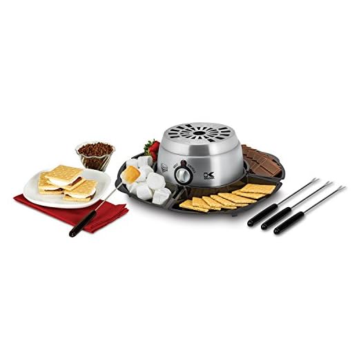 Kalorik 2-in-1 Smores Maker, with Chocolate Treat Fondue Melt Feature, Includes Fork and Tray Set, Stainless Steel