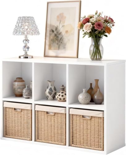 Image of NewBeth 6 Cube Storage Organizer, 2 Tier Wooden Cube Shelf Unit with 6 Open Compartments, Freestanding Bookcase for Living Room, Bedroom, Playroom, Easy Assembly Storage Cabinet for Toys, Books,White