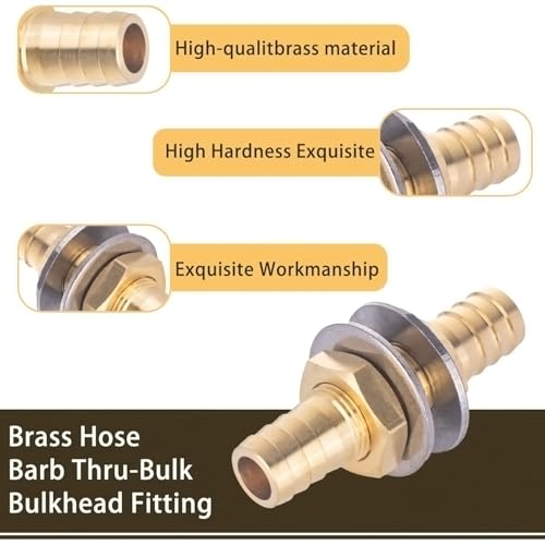 Tiantianup 1/4 Inch Brass Hose Barb Thru-Bulk Bulkhead Fitting,Straight Hex Union Fitting For Air Water Fuel 2 Pcs thumb #2