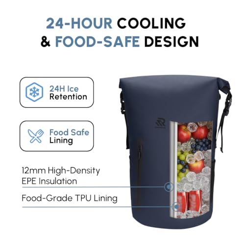 Image of Premium Roll Top Closure Cooler Backpack | Kayaking Beach Paddle Boarding Watersports, 24 Hours Insulated Leak Proof Zipperless Soft Cooler for Men for Fishing