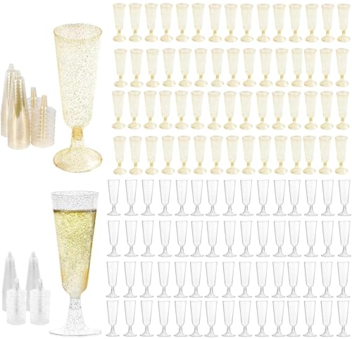 JMIATRY Lot de 100 Flute Champagne Plastique 160 ml, Coupe Champagne Plastique, Flûtes à Champagne en Plastique Réutilisables pour Fêtes De Douche D'anniversaire...