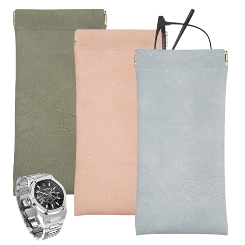 Image of Glasses Case Soft, 3 Pack Squeeze Top Sunglasses Case, 2025 New PU Leather Lightweight Eyeglass Cases For Women Men, Cosmetics And Jewelry Storage Bags