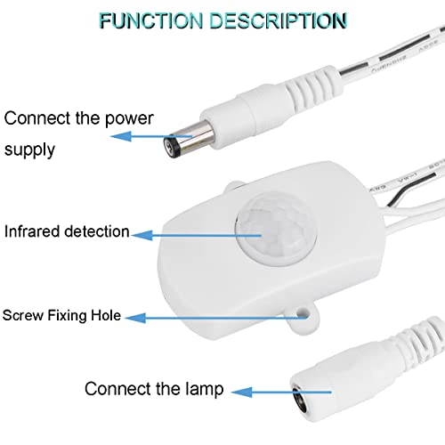 Dkardu 2 Pcs Mini Pir Led Motion Sensor Dc 12V-24V 5A Pir Motion Activated Sensor Light Switch With Male And Female Dc Power Connectors For Led Strip Light #TOP3