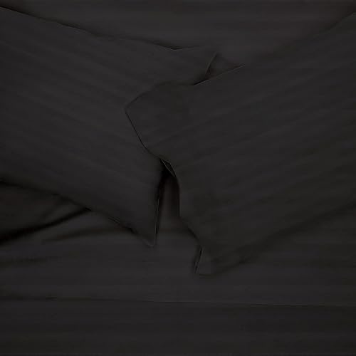 Miniatura 7 de Sunday Home Sábana bajera de 400 hilos 100% algodón natural, 1 sábana bajera de rayas damasco, color gris oscuro, bolsillo profundo de 15 pulgadas,
