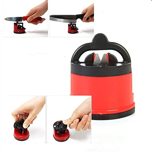 mioni Afilador de Cuchillos con - Herramienta Cuchillo Afilado Profesional Ayuda a Reparar, Restaurar y Polaco Blades, no Slip-Ventosa de diseño, Seguro y fácil de Usar (Red)