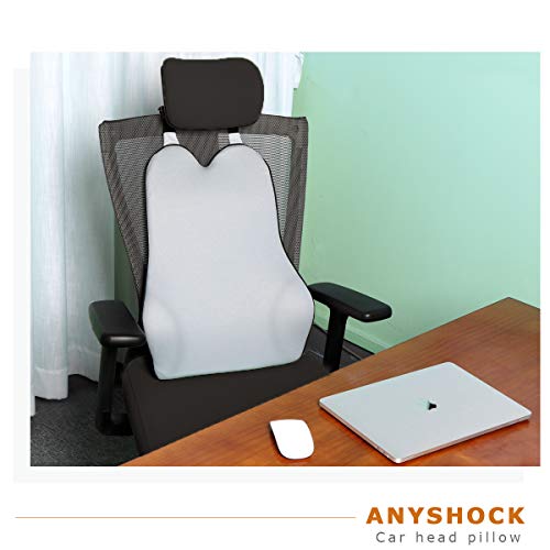 Anyshock Lumbar Support Pillow Memory Foam Back Support Cushion Ergonomic Adjust Sitting Position Relief Pain of Back Designed for Car Office, 1 pcs (Grey)