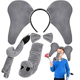 Paradi star 4Pcs Halloween Elephant Costume Set,Elephants Ears Headband Nose Bow Tie Tail Animal Dress Up Accessories for Kids,Birthday,Cosplay,World Book Day