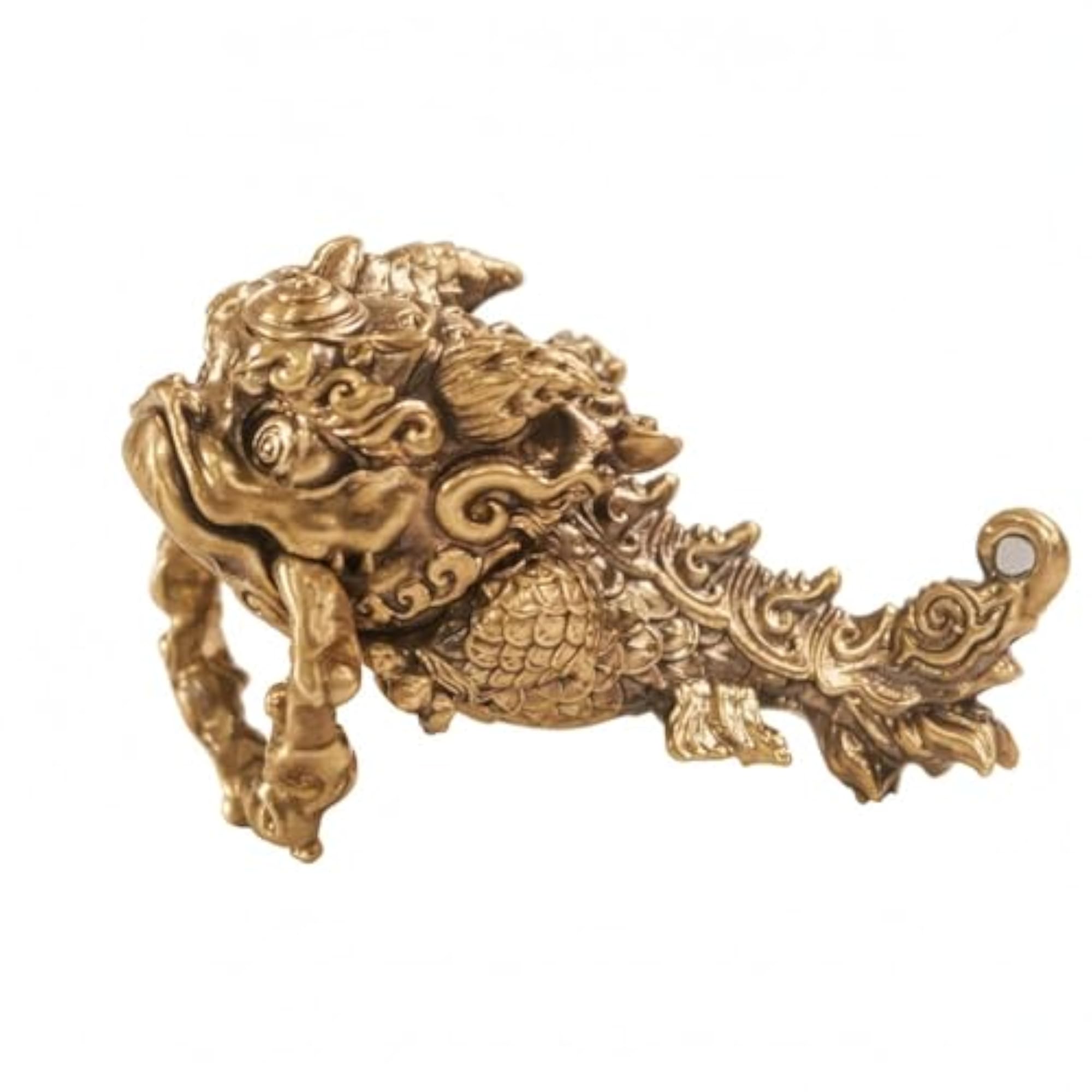Intricate Relief Chi Dragon Charm Brass Ornament