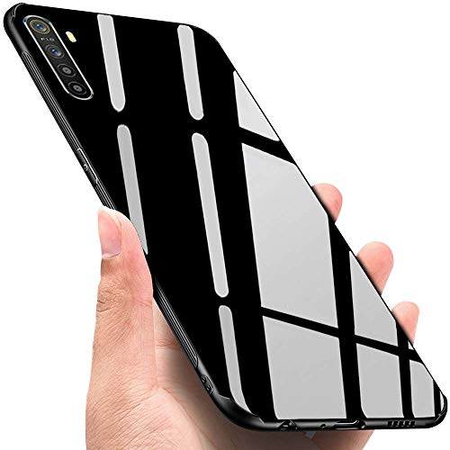 Image of MOBILOVE Back Cover Case for Realme 6 | Luxury Toughened Glass Cover with Shockproof Soft Silicone Side Case (Hard Case) (Black)