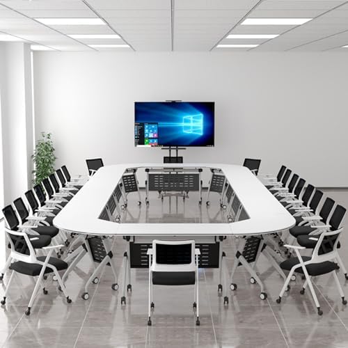 Conference Table, Rectangular Conference Table, Folding Flip Top Mobile Training Table, Meeting Table Seminar Boardroom Table, Modern Wood Training Table for Office Conference Room