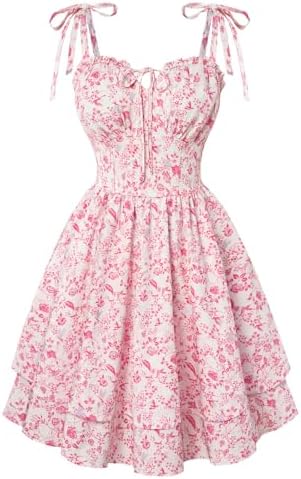 SCARLET DARKNESS Women Floral Dress Teens Summer Adjustable Tie-S...