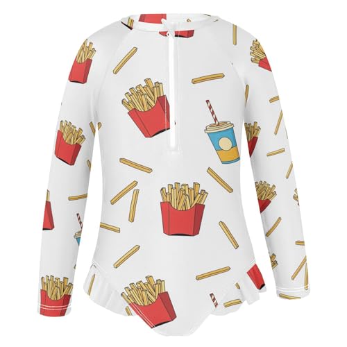 French Fries and Drinks Girls Rash Guard Swimsuits Long Sleeve One Pieces Bathing Suit UPF 50+ Zipper Swimwear2