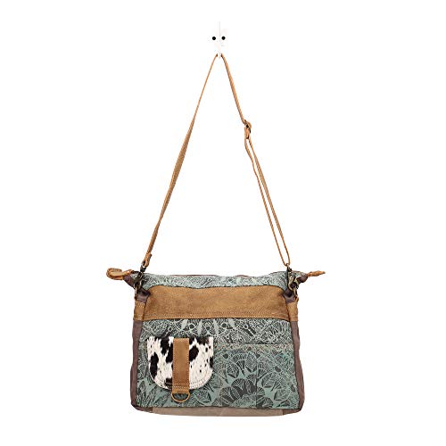 Myra Bag Puerile Upcycled Canvas & Cowhide Shoulder Bag S-1454, Blue #TOP4
