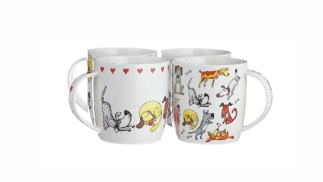 SPOTTED DOG GIFT COMPANY Dog Mugs Set of 4 – 350ml Ceramic China Coffee Mugs & Tea Cups - Funny Cute Dogs Themed | Dog Lover Gifts & Presents for Women, Men & Kids