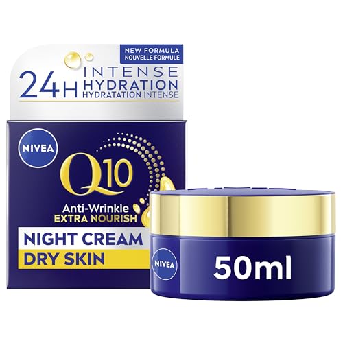 NIVEA Q10 Night Cream with Coenzyme Q10 and Organic Argan Oil – Advanced Overnight Facial Moisturiser for Deep Hydration, Skin Renewal and Radiant Complexion – Dermatologically Tested, 50 ml Jar