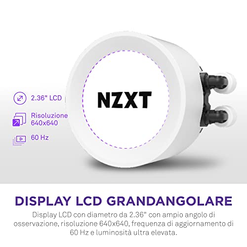 Kraken Elite 280 RGB - RL-KR28E-W1-280mm AIO CPU Liquid Cooler - Customizable 2.36" LCD Display for GIFs, Images, Performance Metrics - 2 x F140 RGB Core Fans - White - Sistema di raffreddamento - Immagine 2