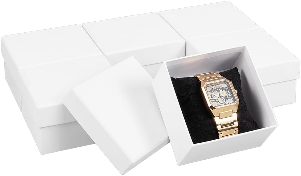 BENECREAT 6 Pack Square Watch Gift Box with Lids,4.3x4.3x2.6 Inch Kraft Paper Watch Box for Bangle Wrist Watch Bracelet Jewelry Packaging,Black