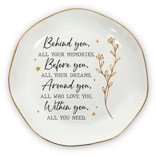 OASSIE Graduation Gifts for Women - 4'x4' Round-Shaped Ceramic Jewelry Dish Tray - Thank You Inspirational College High School Graduation Gifts for Her Friend Sister, Decorative Trinket Dish