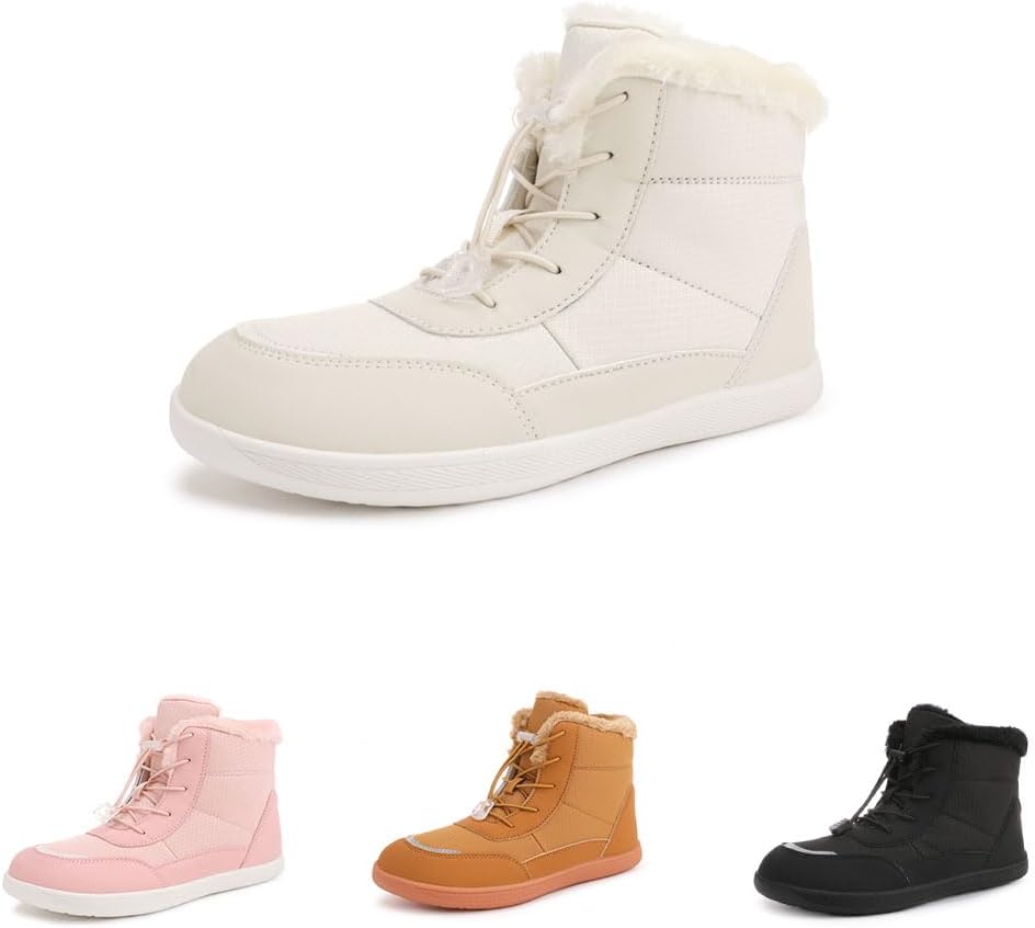 Winter Barefoot Boots Women Wide Toe Box Men Warm Snow Boots Water Resistant High Top Minimalist Ankle Booties Zero Drop Sole Hiking Walking Shoes Outdoor