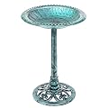 ZENY 28 Inch Height Polyresin Bird Bath Antique Outdoor Garden Decor Vintage Yard Art, Green