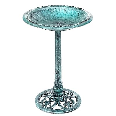 ZENY 28 Inch Height Polyresin Bird Bath Antique Outdoor Garden Decor Vintage Yard Art, Green