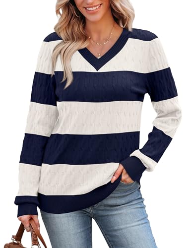 ANCAPELION Women's V Neck Leopard Print Sweater - Color Block Knitted Pullover