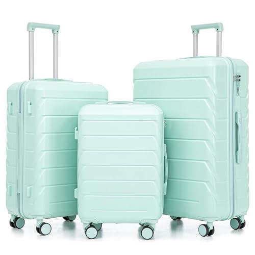 Image of Merax Luggage Sets 3 Piece, Hardshell Suitcase with Lock Double Spinner Wheels, Green, 20 /24 /28 Inch