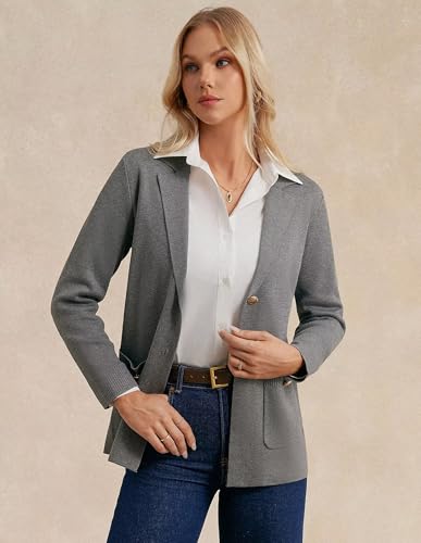 GRACE KARIN Women Blazer Business Casual Sweater Blazer Dressy Knit Suit Jacket Women Clothing Teacher Must Haves Gray — view 2