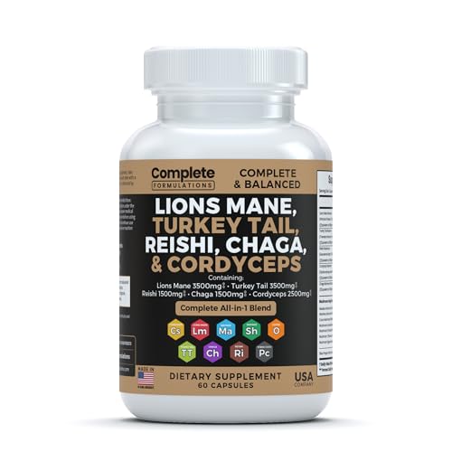 12-in-1 Mushroom Supplement, 60 Count | 3500mg Lion’s Mane Supplement Capsules with Cordyceps 2500mg, Turkey Tail 3500mg, Reishi 1500mg, Chaga 1500mg & Mushroom Magic Blend