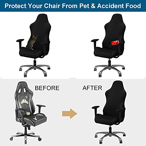 WOMACO Gaming Chair Slipcover Stretch Seat Chair Cover for Leather Computer Reclining Racing Ruffled Gamer Chair Protector (Black, One-Size) - Thumbnail 4