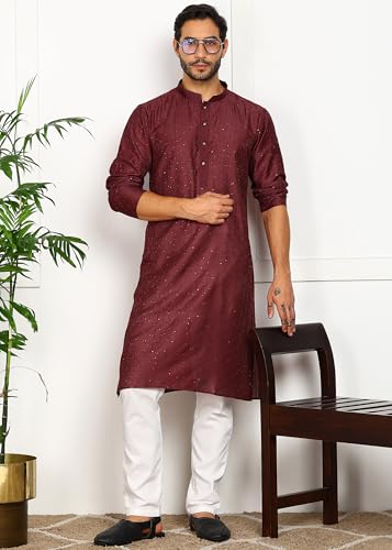 Image of Amazon Brand - Tavasya Men Maroon Self-Design Sequinned