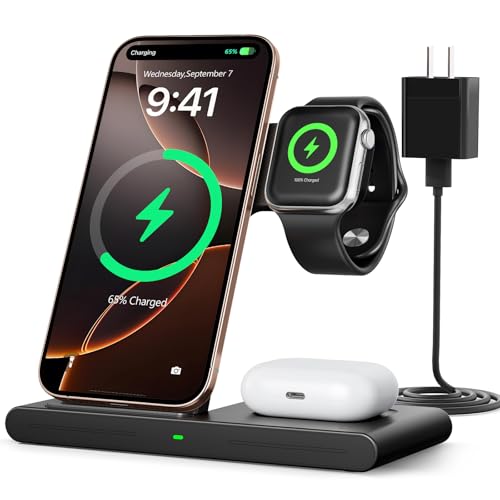 RYND 2026 Travel Portable Wireless Fast Charger for Apple & Android Charging Station,3 in 1 Charging for iPhone17 16 15 14 13 12,Apple Watch Series & Air pods 4 3 2 Pro,Samsung Galaxy Black