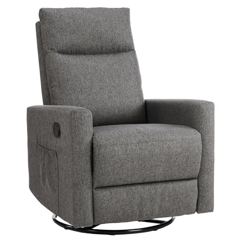 Image of Sweetcrispy Recliner Chair, Swivel Rocking, Glider Rocker Recliners, Nursery Chairs with Extra Large Footrest for Living Room, High Back, Upholstered Deep Seat, Grey