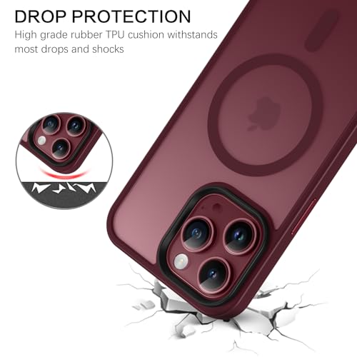 Image of BENTOBEN for iPhone 15 Pro Max Case, iPhone 15 Pro Max Magnetic Case [Compatible with MagSafe], Translucent Matte Slim Shockproof Women Men Protective Case Cover for iPhone 15 Pro Max 6.7 inch, Wine