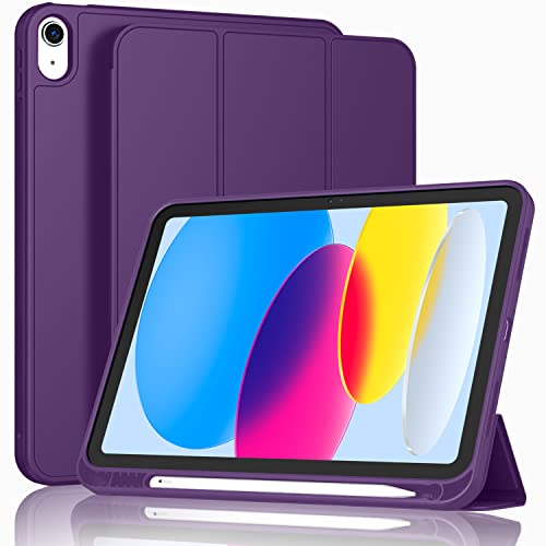 Image of ToaPoia Case for iPad (A16) 11 Inch 2025 /iPad 10th Generation 10.9 Inch 2022, Slim Trifold Stand Protective Cover with Pencil Holder and Soft TPU Back,Support Auto Sleep /Wake (Dark Purple)
