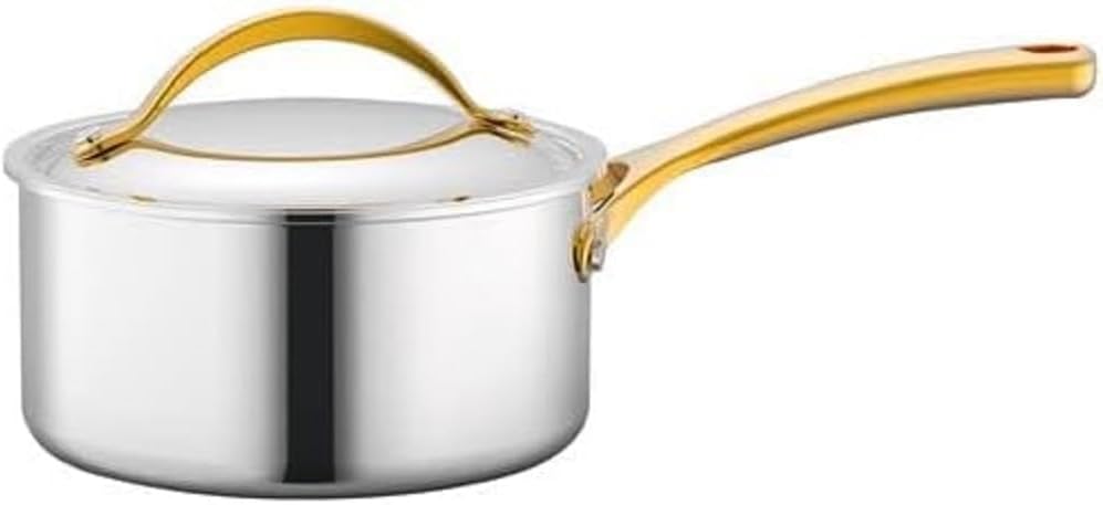 NutriChef 3-quart Saucepan with Lid - PFOA/PFOS Free Sauce Pot Kitchen Cookware w/ Interior Coated Prestige Ceramic Non-Stick Coating, Golden PVD Handles, Stylish Kitchenware Works w/ Model NCSTS16