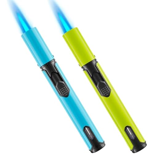 Urgrette Spring Colors 2 Pack Butane Torch Lighter, 6-inch Jet Flame Butane Lighters Refillable Pen Lighter for Grill BBQ Camping (Gas Not Included) Aqua Blue & Lime Green