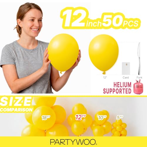 Image of PartyWoo Yellow Balloons 50pcs Latex Helium Balloons 12 Inch (Pack of 2)