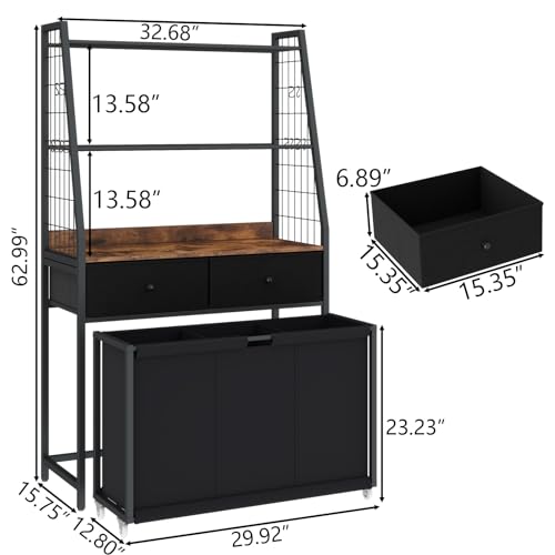 STIKELY Laundry Hamper Laundry Basket with 3 Section Pull-Out Rolling Bags & 2-Tier Storage Shelf, Laundry Sorter for Organization and Storage with 2 Drawers for Laundry Room, Bathroom