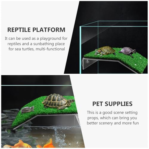 Plataforma de tortuga con rampa antideslizante y césped sintético FOMIYES 8