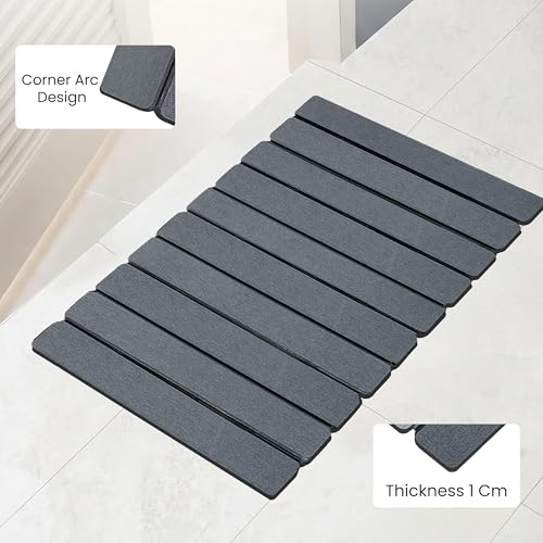 Image of Yellow Weaves Foldable Stone Bath Mat, Diatomaceous Earth Shower Mat, Non-Slip Super Absorbent Quick Drying Bathroom, Kitchen Floor Mat, Easy to Clean (60x40 cm - Sandstone Dark Grey)