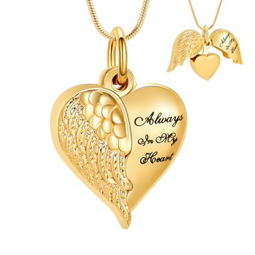 Collier urne aile d'ange cœur cendres pour femme et homme funéraire