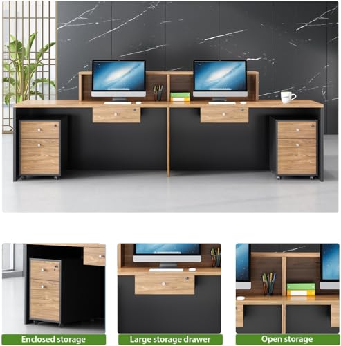 Modern Reception Desk with Counter,Large Front Desk Reception Counter with 2 Lockable Drawers and 2 Mobile Storage Cabinets,Receptionist Desks for Office,Salon,or Retail,L Shaped Checkout Counter