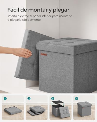 Miniatura 6 de Songmics Puff Almacenaje 38 Cm, Baúl De Almacenaje, Taburete Reposapiés, Gris Ceniza Lsf27g12