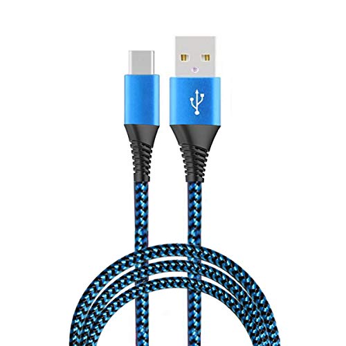 Cable de carga USB C a USB 2.0, extralargo USB C de nailon de 3 m, doble trenzado, USB-A a USB-C, cable de carga USB C tipo C (azul) Cover