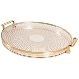 ULTECHNOVO 琥珀色ゴールドリム丸型サービングトレイ フルーツやスナック盛り付け用テーブルトレイ 家庭やケーキショップのテーブル演出に