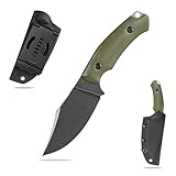 SDOKEDC Feststehende Outdoor Messer Jagdmesser aus G10 Griff 14C28N Stahl Klinge für Männer EDC Outdoor Camping Survival (Black stone wash+green G10 Griff)
