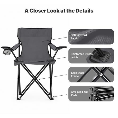 CAMPNEX 4-Pack Folding Camping Chairs, Portable for Beach & Lawn (Grey) by CAMPNEX - Used condition - Image 4