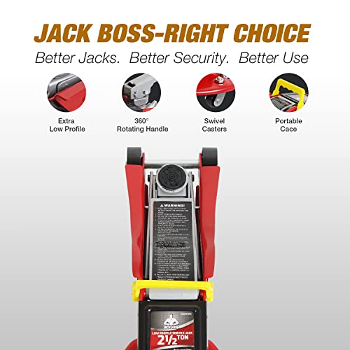 Image of Jack Boss Floor Jack 2.5 Ton (5500 LBs) Hydraulic Low Profile Trolley Car Jack with Portable Storage Case, Lifting Range 3.5 inch to 14 inch, Fit Use for Automotive Sedans, Red