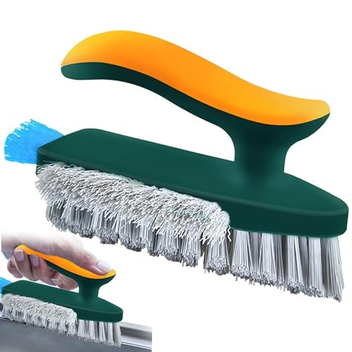 Image of 4 in 1 Tile Grout Cleaner Floor Scrub Brush with Squeegee, V-Shape Gap Scrub Stiff Bristles Hand Brush Crevice Cleaning Tools, scrubbing Floor,Window,Sink,Kitchen (4 in 1 Tile Grout Cleaner)
